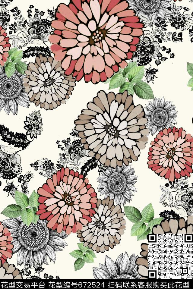 花朵花卉欧式数码印花华亿平台下载（图片编号: 672524） - 瓦栏（Walan）