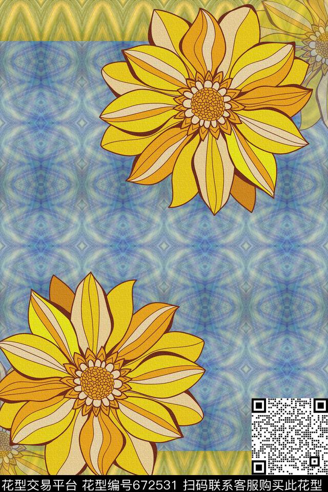 民族风图案花卉纹理数码印花华亿平台下载（图片编号: 672531） - 瓦栏（Walan）