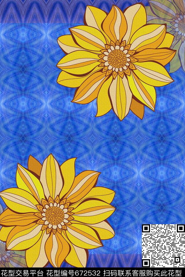 民族风图案花卉纹理数码印花华亿平台下载（图片编号: 672532） - 瓦栏（Walan）