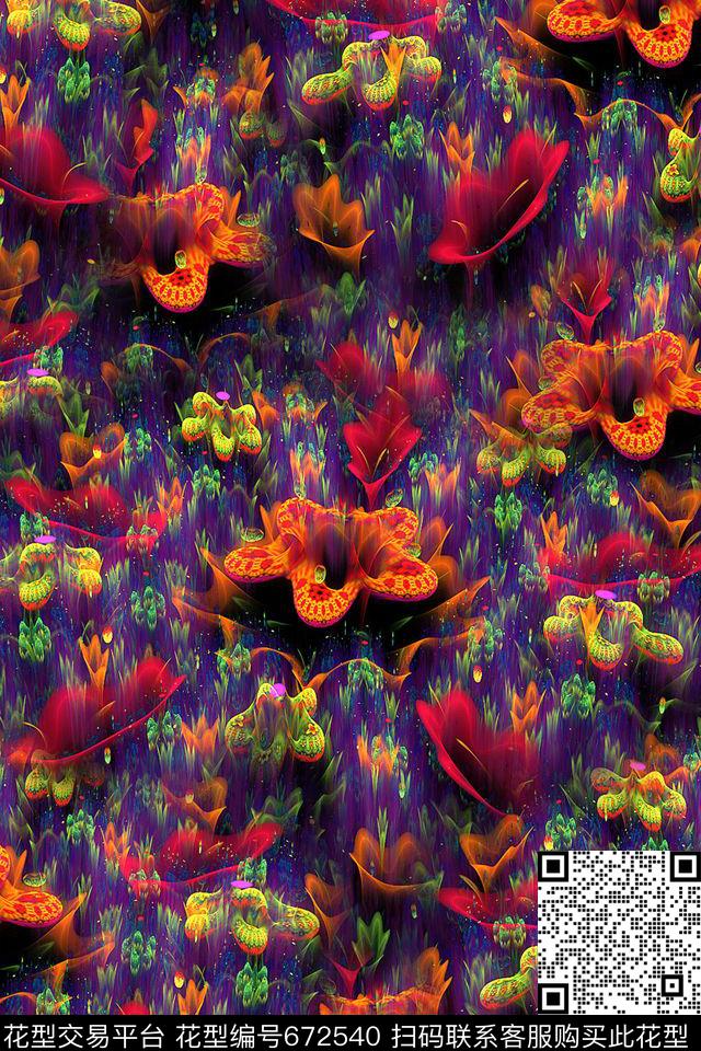 底纹花卉抽象数码印花华亿平台下载（图片编号: 672540） - 瓦栏（Walan）