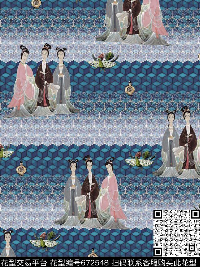 中国风民族风几何数码印花华亿平台下载（图片编号: 672548） - 瓦栏（Walan）