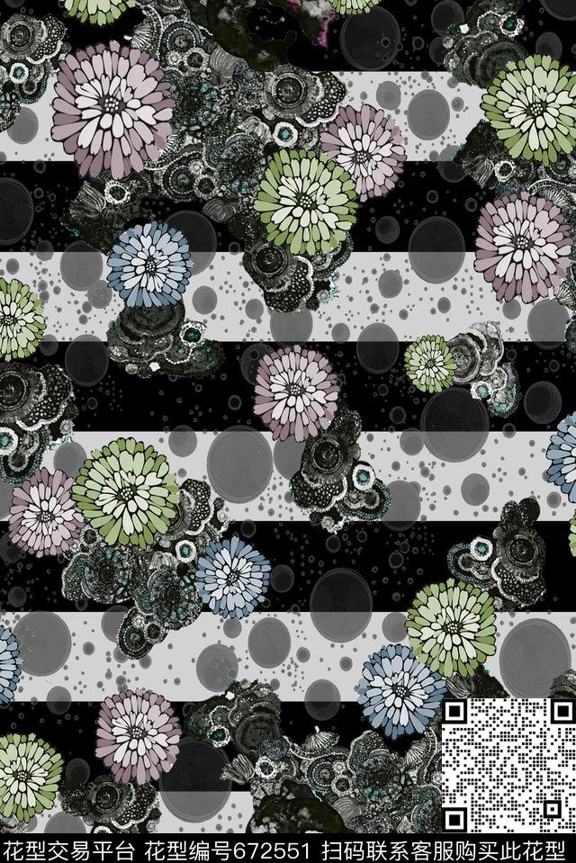 花卉几何印花抽象数码印花华亿平台下载（图片编号: 672551） - 瓦栏（Walan）