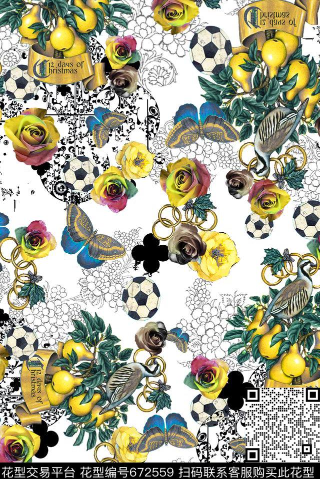 欧式复古花卉花朵数码印花华亿平台下载（图片编号: 672559） - 瓦栏（Walan）