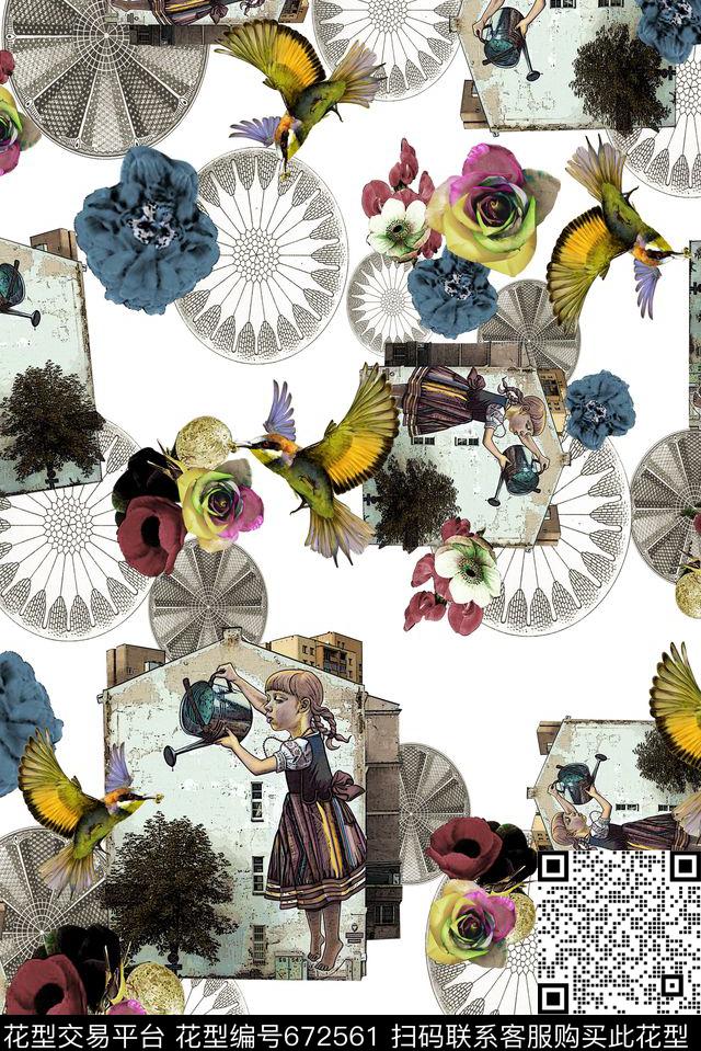 花卉花朵欧式复古数码印花华亿平台下载（图片编号: 672561） - 瓦栏（Walan）