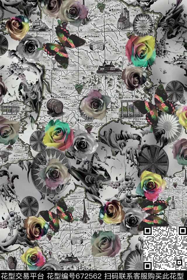 花卉欧式复古数码印花华亿平台下载（图片编号: 672562） - 瓦栏（Walan）