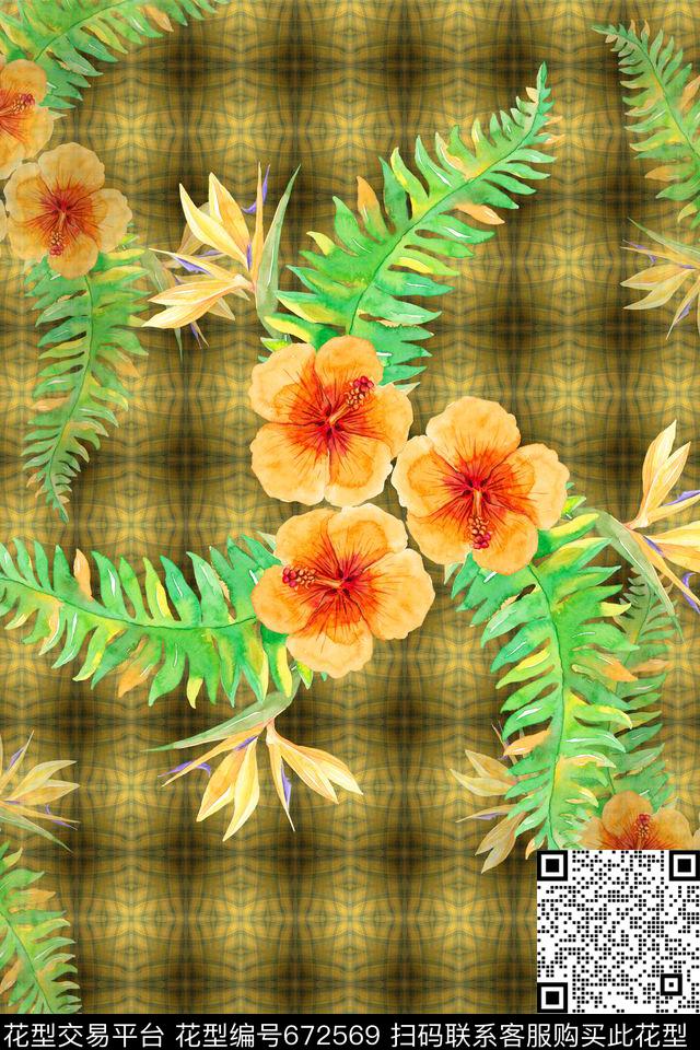 几何炫彩手绘棕榈叶纹理数码印花华亿平台下载（图片编号: 672569） - 瓦栏（Walan）