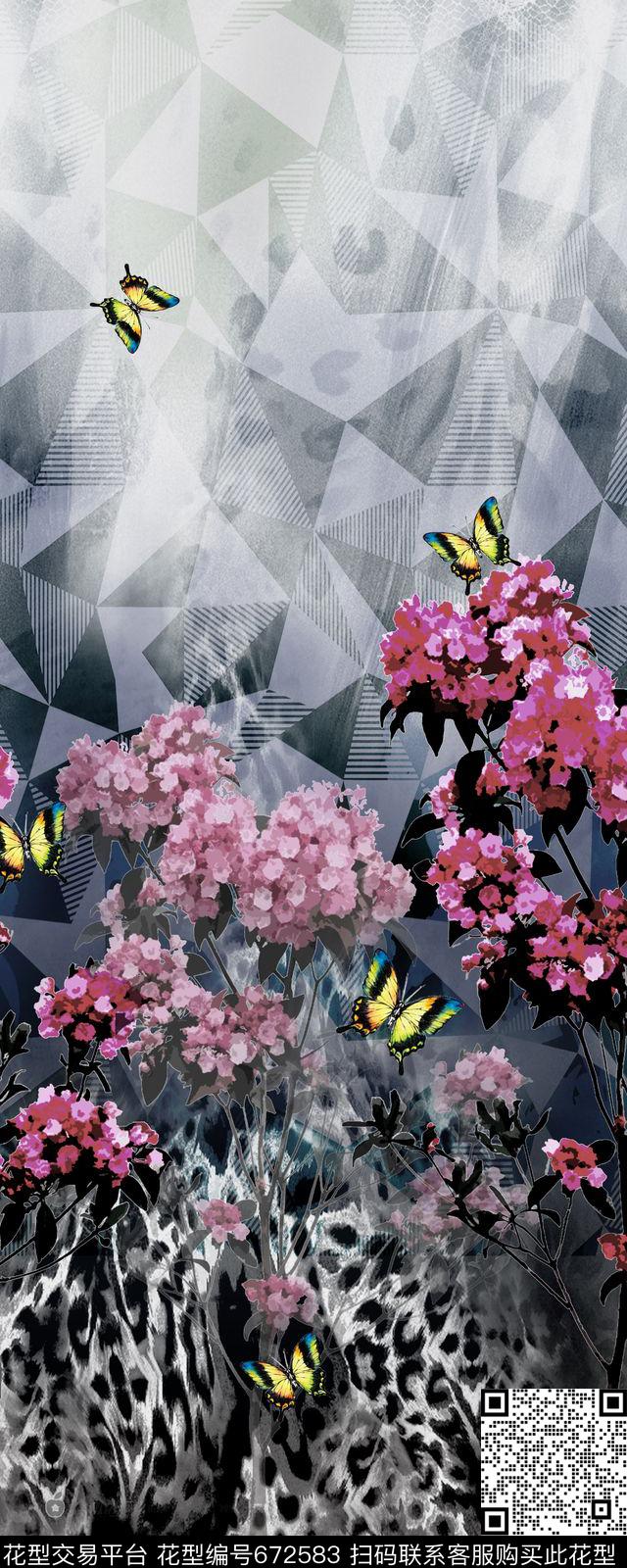花卉花朵蝴蝶数码印花华亿平台下载（图片编号: 672583） - 瓦栏（Walan）