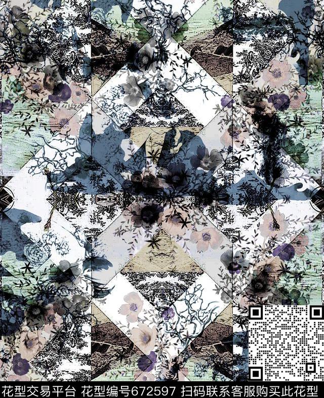 花卉花朵欧式复古数码印花华亿平台下载（图片编号: 672597） - 瓦栏（Walan）