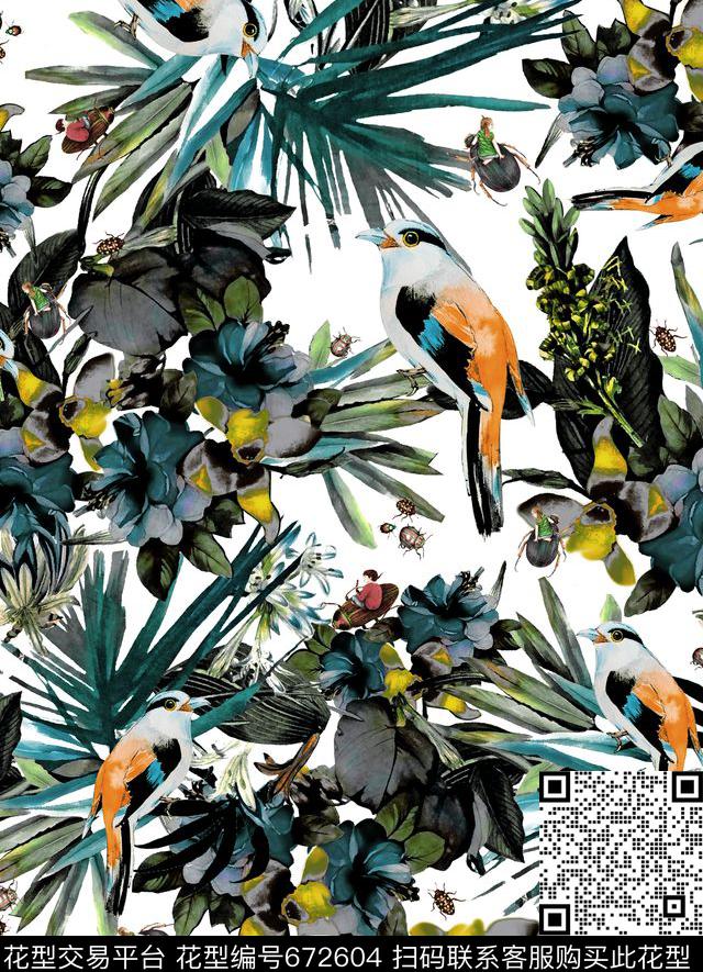 花卉花朵昆虫数码印花华亿平台下载（图片编号: 672604） - 瓦栏（Walan）