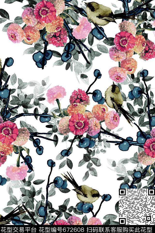 水彩花卉花朵数码印花华亿平台下载（图片编号: 672608） - 瓦栏（Walan）