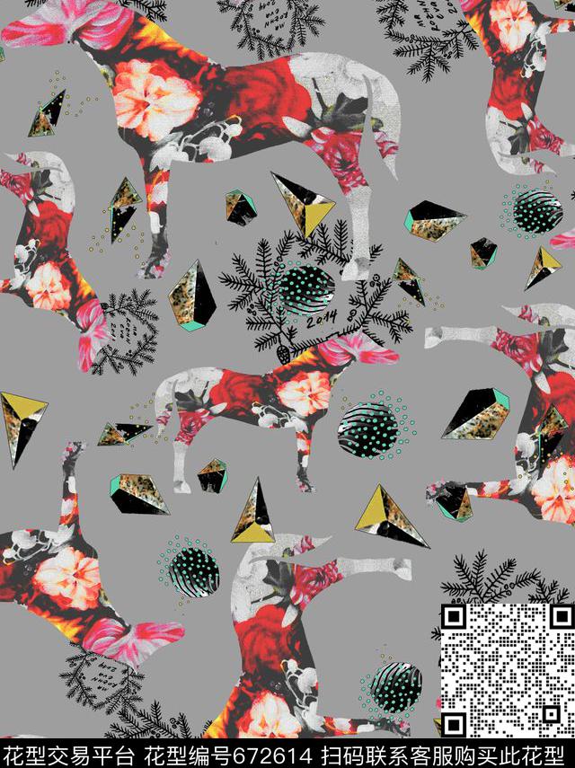 动物几何抽象块面数码印花华亿平台下载（图片编号: 672614） - 瓦栏（Walan）