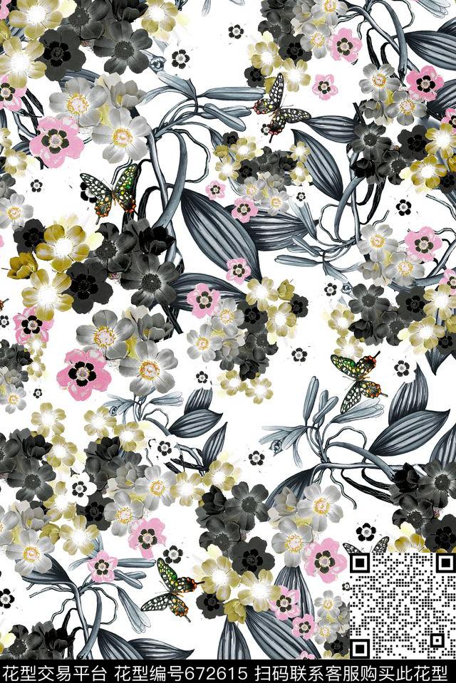 花朵水彩花卉数码印花华亿平台下载（图片编号: 672615） - 瓦栏（Walan）