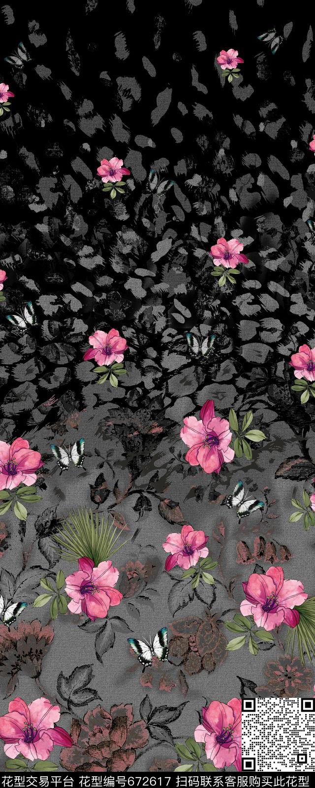 定位水彩花卉昆虫动物数码印花华亿平台下载（图片编号: 672617） - 瓦栏（Walan）