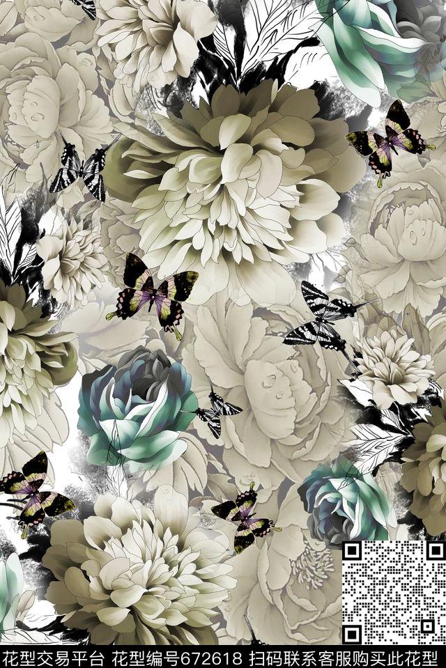 水彩花卉花朵数码印花华亿平台下载（图片编号: 672618） - 瓦栏（Walan）