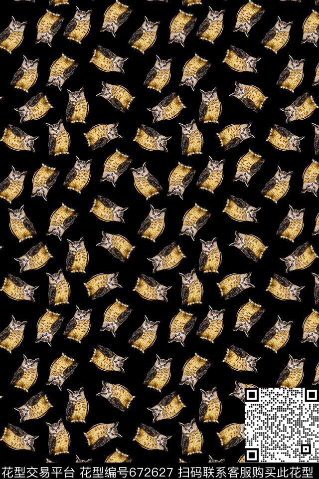 趣味猫头鹰数码印花华亿平台下载（图片编号: 672627） - 瓦栏（Walan）