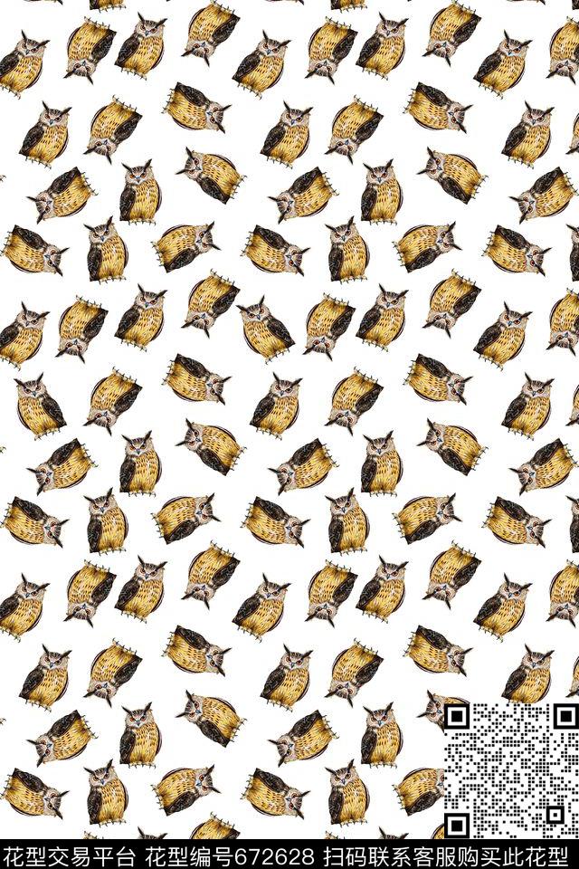 趣味猫头鹰数码印花华亿平台下载（图片编号: 672628） - 瓦栏（Walan）