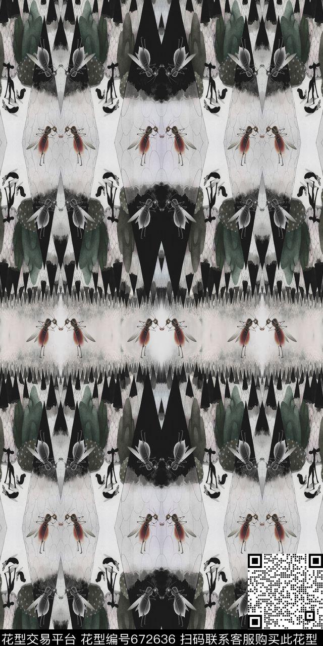 几何飞鸟抽象几何数码印花华亿平台下载（图片编号: 672636） - 瓦栏（Walan）