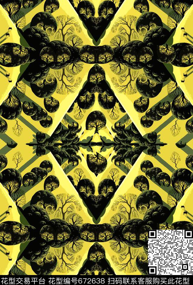 抽象几何树木男装数码印花华亿平台下载（图片编号: 672638） - 瓦栏（Walan）