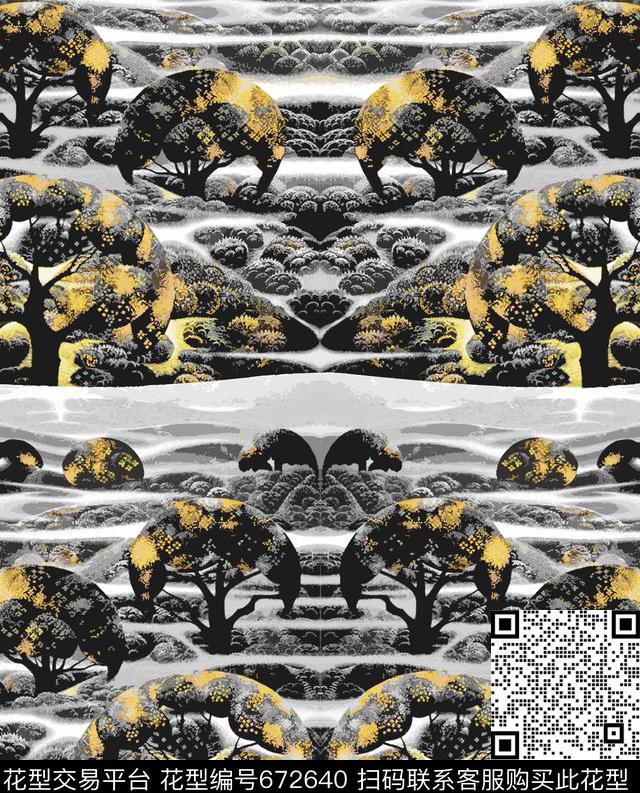 树木抽象几何男装数码印花华亿平台下载（图片编号: 672640） - 瓦栏（Walan）