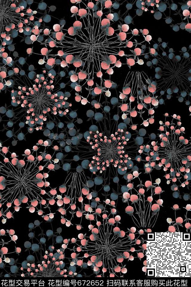 抽象几何花朵花卉数码印花华亿平台下载（图片编号: 672652） - 瓦栏（Walan）