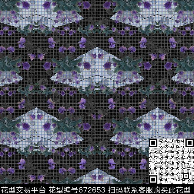 抽象几何格子抽象花数码印花华亿平台下载（图片编号: 672653） - 瓦栏（Walan）