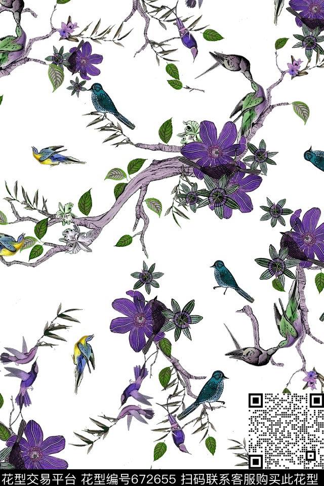 中国风花鸟花卉数码印花华亿平台下载（图片编号: 672655） - 瓦栏（Walan）