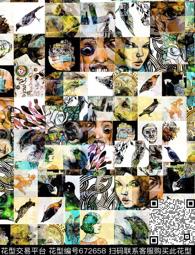 抽象人物小碎花花朵数码印花华亿平台下载（图片编号: 672658） - 瓦栏（Walan）
