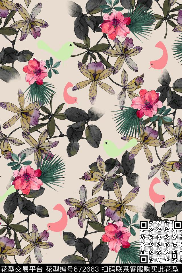 水彩花卉花卉花朵数码印花华亿平台下载（图片编号: 672663） - 瓦栏（Walan）