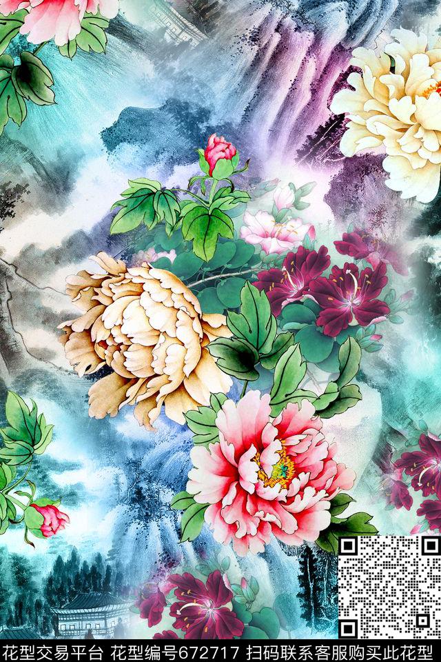 山水画民族风中国风数码印花华亿平台下载（图片编号: 672717） - 瓦栏（Walan）