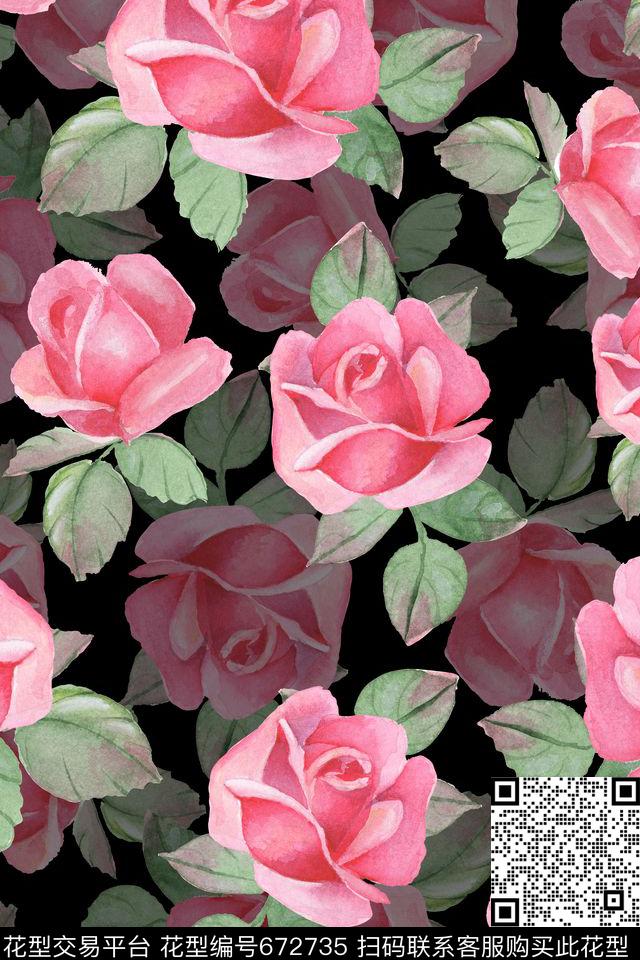 玫瑰女装裙装简欧数码印花华亿平台下载（图片编号: 672735） - 瓦栏（Walan）