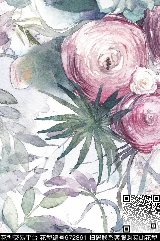 淡雅手绘圆形数码印花华亿平台下载（图片编号: 672861） - 瓦栏（Walan）