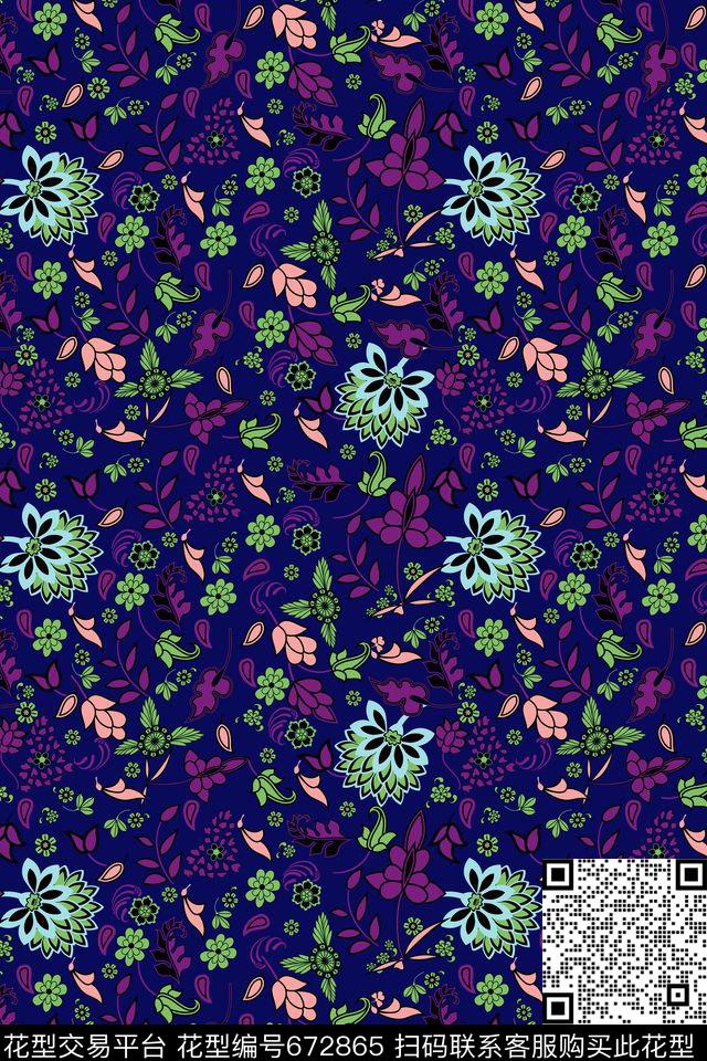 民族风小碎花叶子传统印花华亿平台下载（图片编号: 672865） - 瓦栏（Walan）