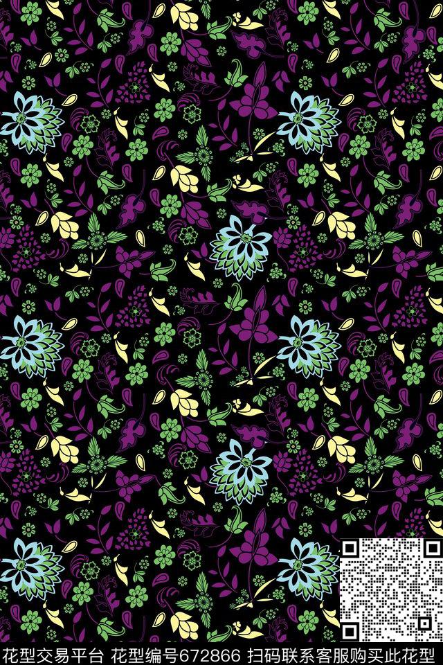 民族风小碎花叶子传统印花华亿平台下载（图片编号: 672866） - 瓦栏（Walan）