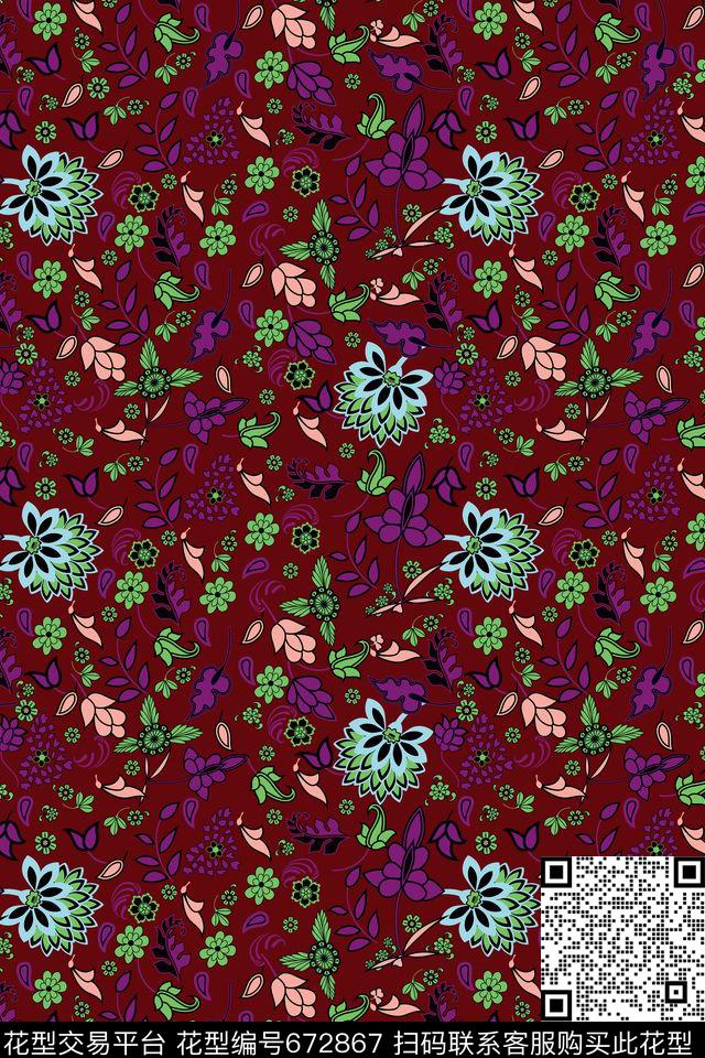民族风小碎花叶子传统印花华亿平台下载（图片编号: 672867） - 瓦栏（Walan）