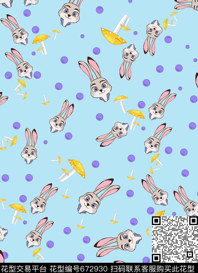 卡通蘑菇兔子传统印花华亿平台下载（图片编号: 672930） - 瓦栏（Walan）