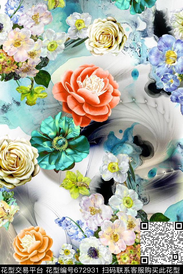 花朵花卉朦胧数码印花华亿平台下载（图片编号: 672931） - 瓦栏（Walan）