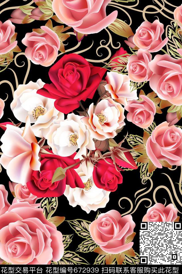 乱花花朵花卉数码印花华亿平台下载（图片编号: 672939） - 瓦栏（Walan）