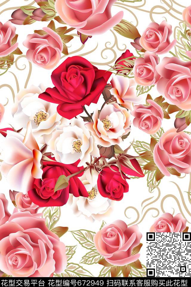 乱花花朵花卉数码印花华亿平台下载（图片编号: 672949） - 瓦栏（Walan）