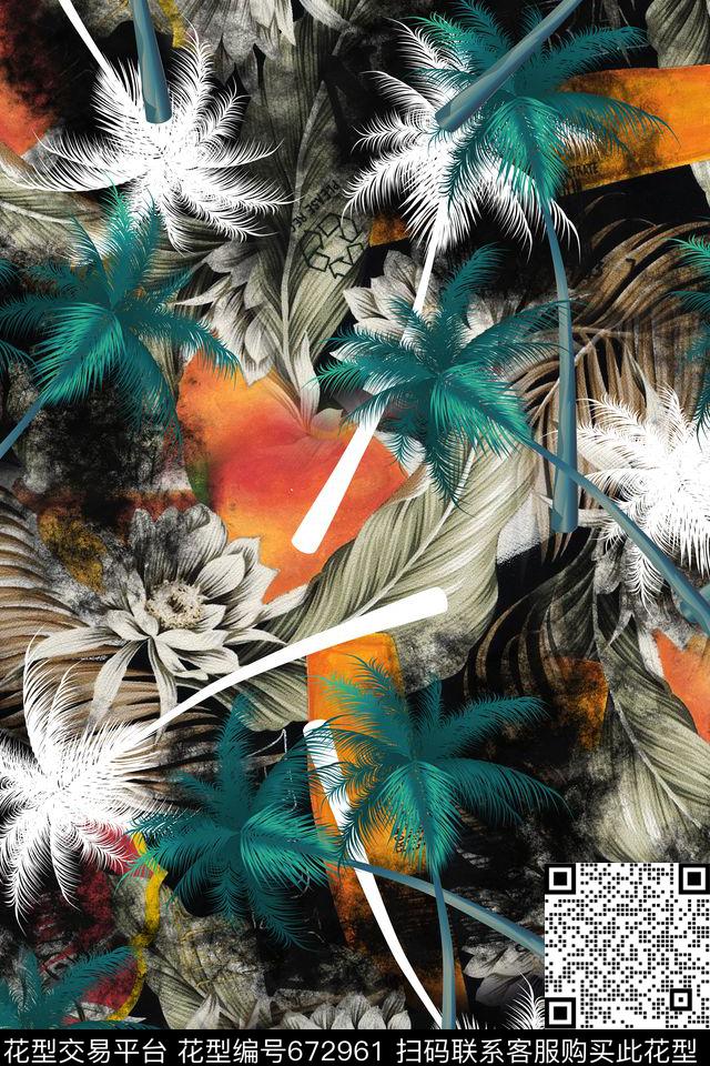 热带棕榈椰子树数码印花华亿平台下载（图片编号: 672961） - 瓦栏（Walan）