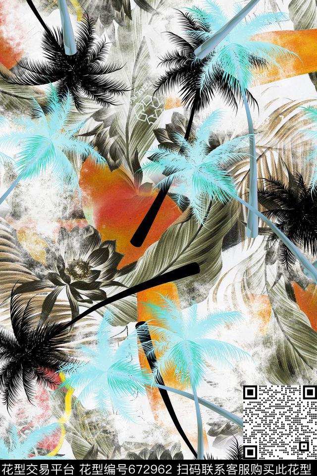 热带棕榈椰子树数码印花华亿平台下载（图片编号: 672962） - 瓦栏（Walan）