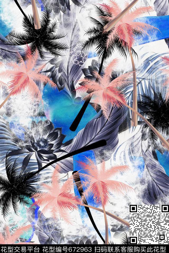 热带棕榈椰子树数码印花华亿平台下载（图片编号: 672963） - 瓦栏（Walan）