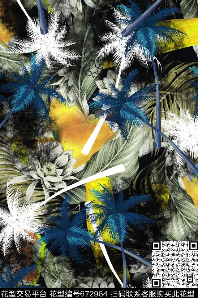 热带棕榈椰子树数码印花华亿平台下载（图片编号: 672964） - 瓦栏（Walan）