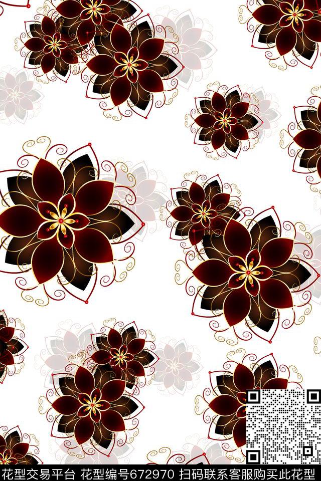 卷草花卉梦幻数码印花华亿平台下载（图片编号: 672970） - 瓦栏（Walan）