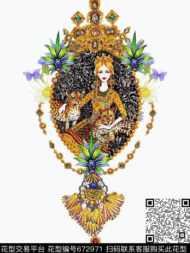 花卉蝴蝶欧式宫廷数码印花华亿平台下载（图片编号: 672971） - 瓦栏（Walan）