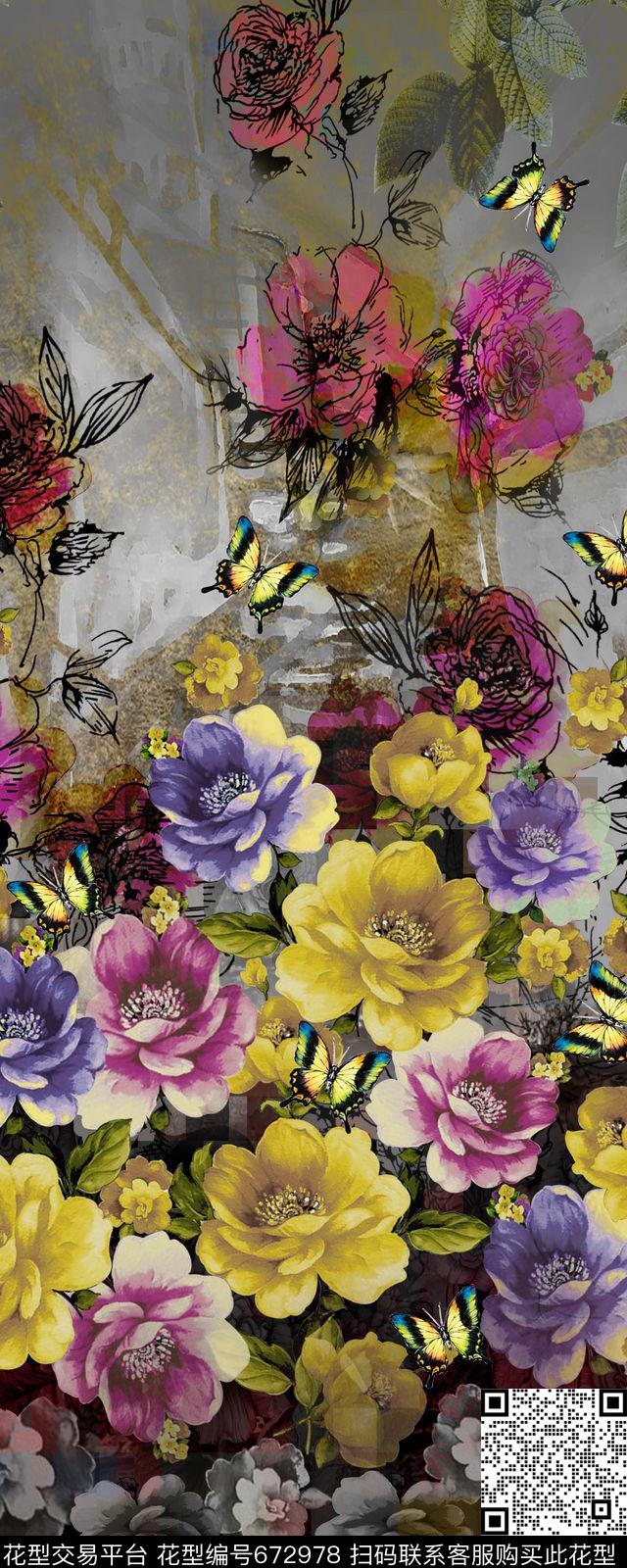 定位华亿平台时尚花卉花卉数码印花华亿平台下载（图片编号: 672978） - 瓦栏（Walan）