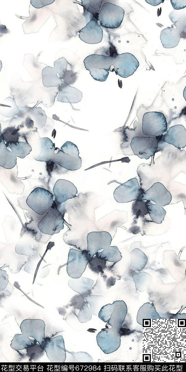 素雅花卉清爽朦胧数码印花华亿平台下载（图片编号: 672984） - 瓦栏（Walan）