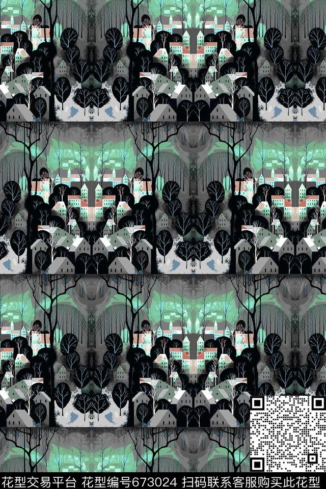 风景水墨抽象数码印花华亿平台下载（图片编号: 673024） - 瓦栏（Walan）