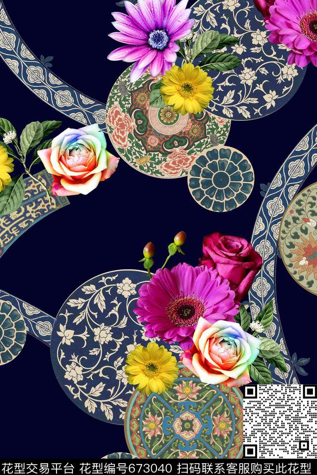 青花瓷民族风中国风数码印花华亿平台下载（图片编号: 673040） - 瓦栏（Walan）