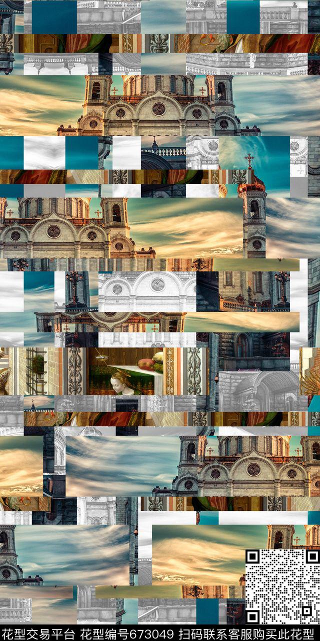 抽象城堡风景古典数码印花华亿平台下载（图片编号: 673049） - 瓦栏（Walan）
