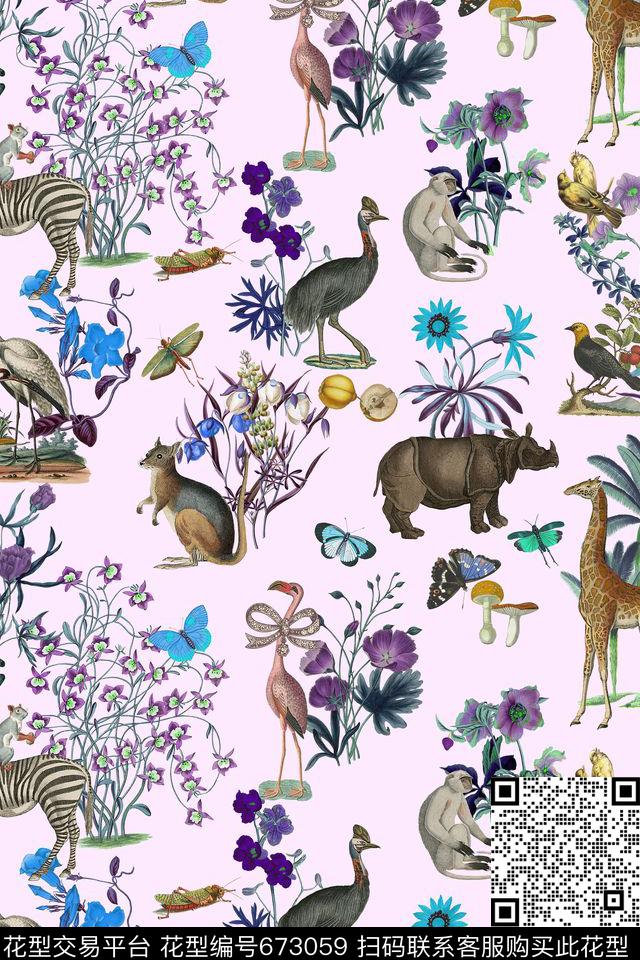趣味动物花卉数码印花华亿平台下载（图片编号: 673059） - 瓦栏（Walan）
